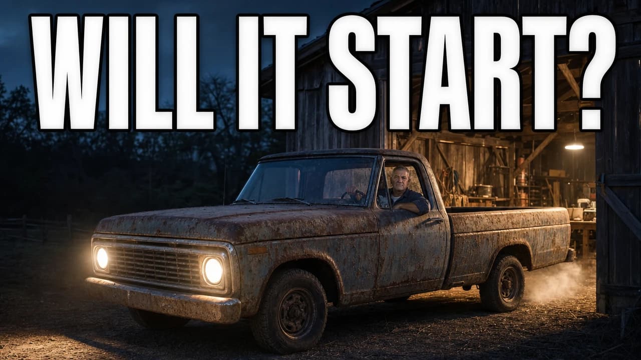 Example thumbnail: the rusty pickup at night with its headlights on, the man at the wheel, the white words WILL IT START? across the top