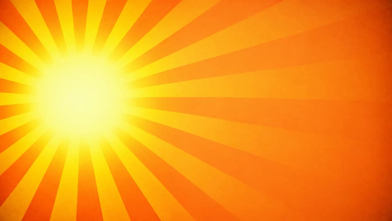 Yellow and orange sunburst rays spreading out from a bright glow on the left, fading to smooth orange on the right.