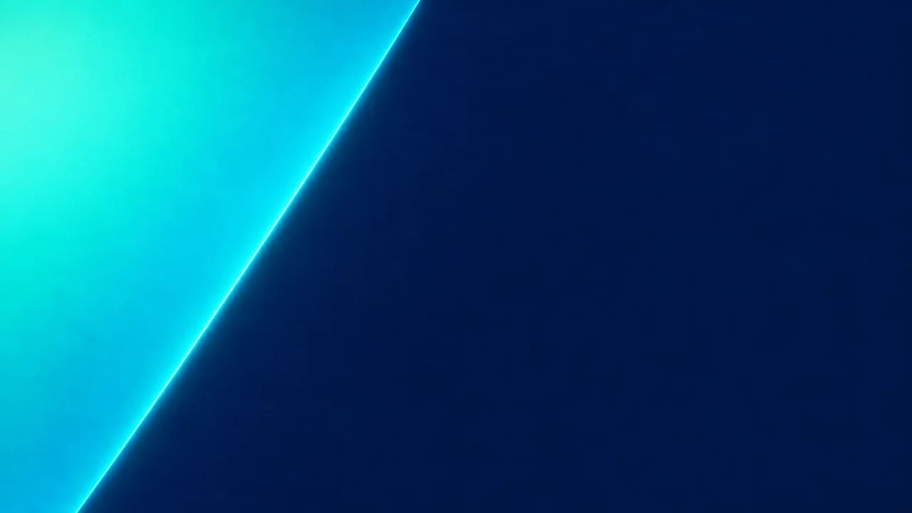 Frame split by one clean diagonal edge: a bright teal and aqua triangle on the left, deep navy blue on the right.