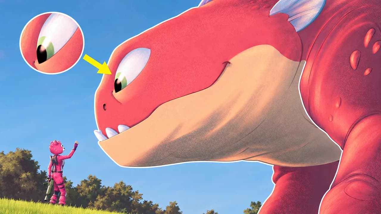 Fortnite thumbnail: a building-sized golden Loot Llama standing over Pleasant Park as tiny players run toward it